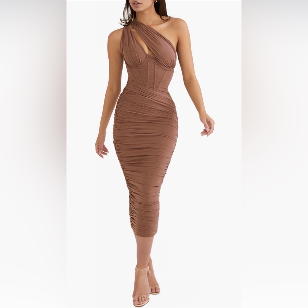 House of CB Valentina Asymmetrical Cut-Out, One Shoulder, MIDI Dress